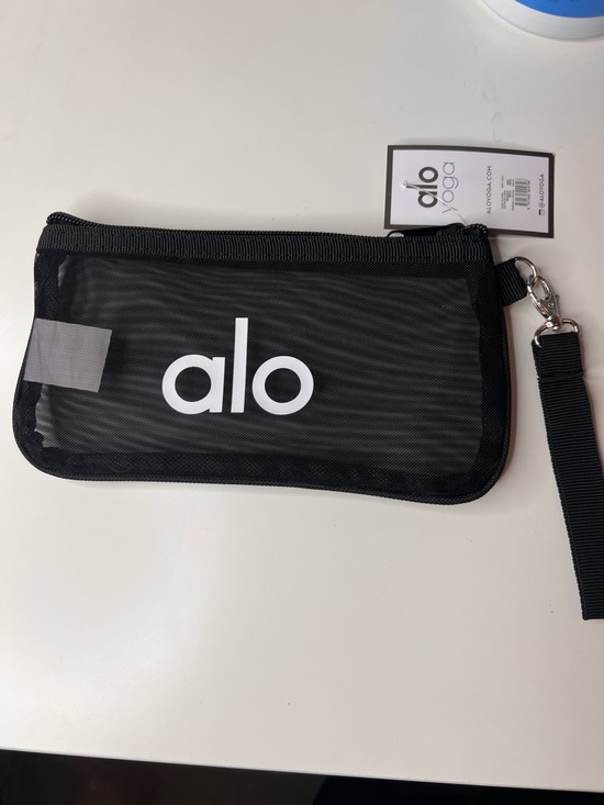 ALO Yoga Handbags - ALO Yoga Black Mesh Wristlet Pouch with White Logo inspired
